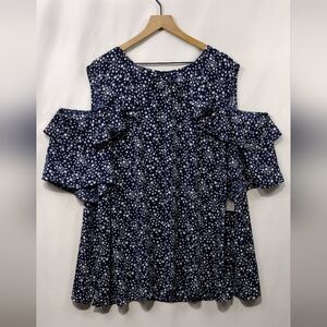 NWT Catherines Stars Print Cold Shoulder Blouse Women's 3X Boho Retro 90s Y2K